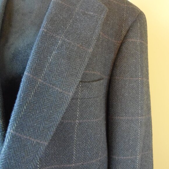 Vintage Jos A Banks Clothiers 100% Wool Dk Blue Plaid Sports Coat Union Label - Picture 8 of 11